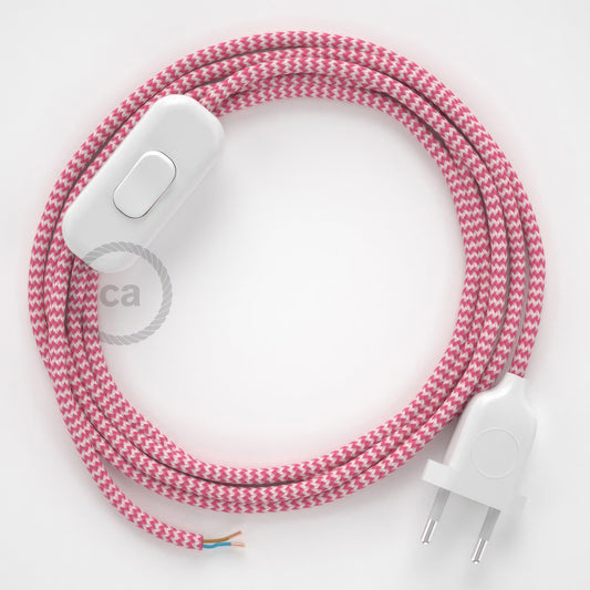 Angular pink viscose cable and switch with plug (1,80m)