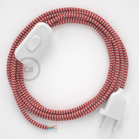 Angular red viscose cable and switch with plug (1,80m)