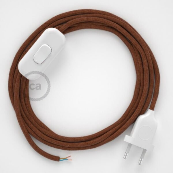 Brown cotton cable and switch with plug (1,80m)