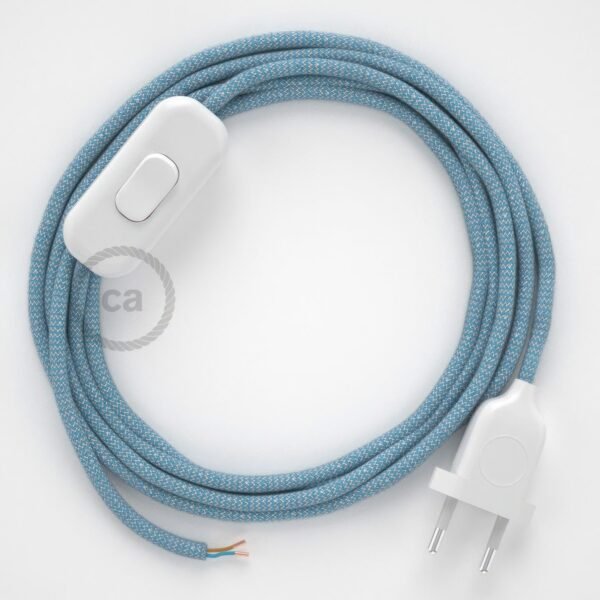 Angular blue cotton and natural linen cable with switch and plug (1,80m)