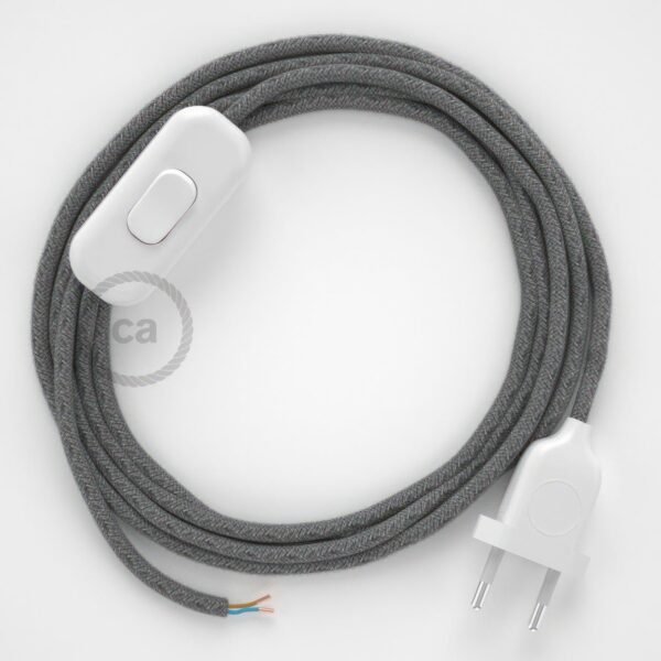 Grey natural linen cable and switch with plug (1,80m)