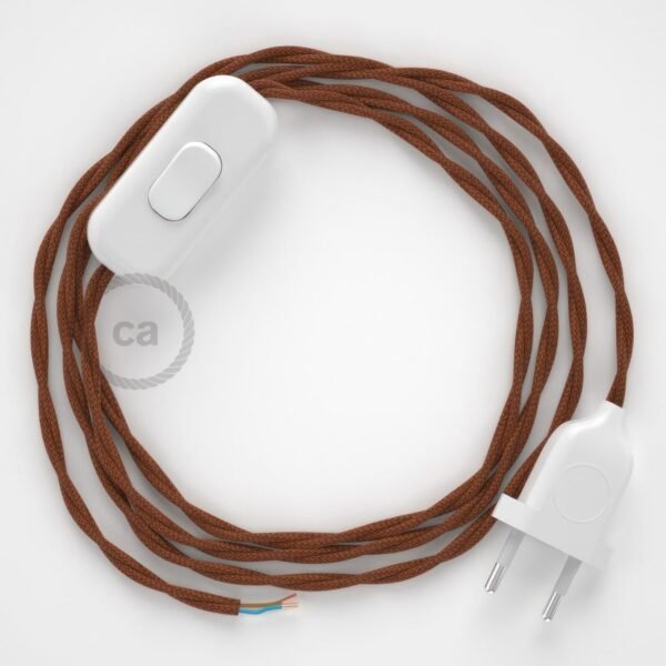 Twisted brown cotton cable and switch with plug (1,80m)