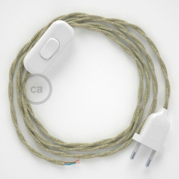 Twisted natural linen cable and switch with plug (1,80m)