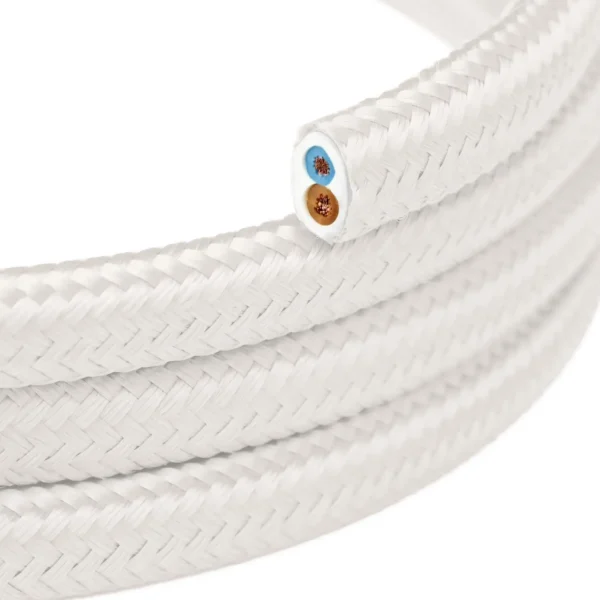 White rounded flat textile cable