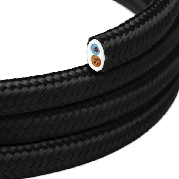 Black rounded flat textile cable