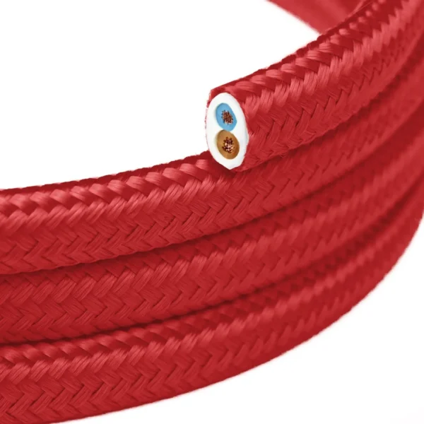 Red rounded flat textile cable