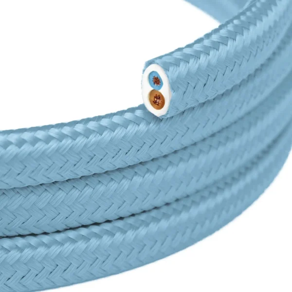 Light blue rounded flat textile cable