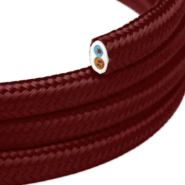 Dark red rounded flat textile cable