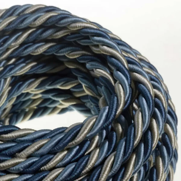 Blue fabric rope cable 3x0,75. Diameter 16-24mm.