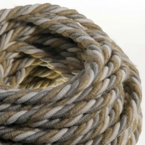 Cotton, linen and jute fabric rope cable 3x0,75. Diameter 16-24mm.