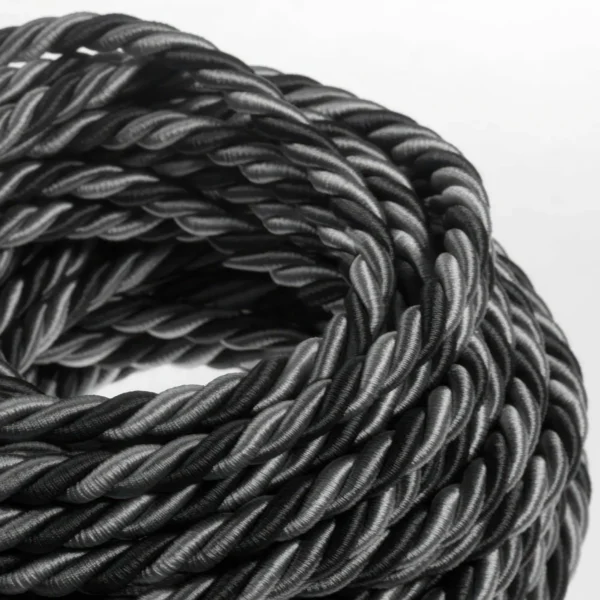Gray fabric rope cable 3x0,75. Diameter 16-24mm.